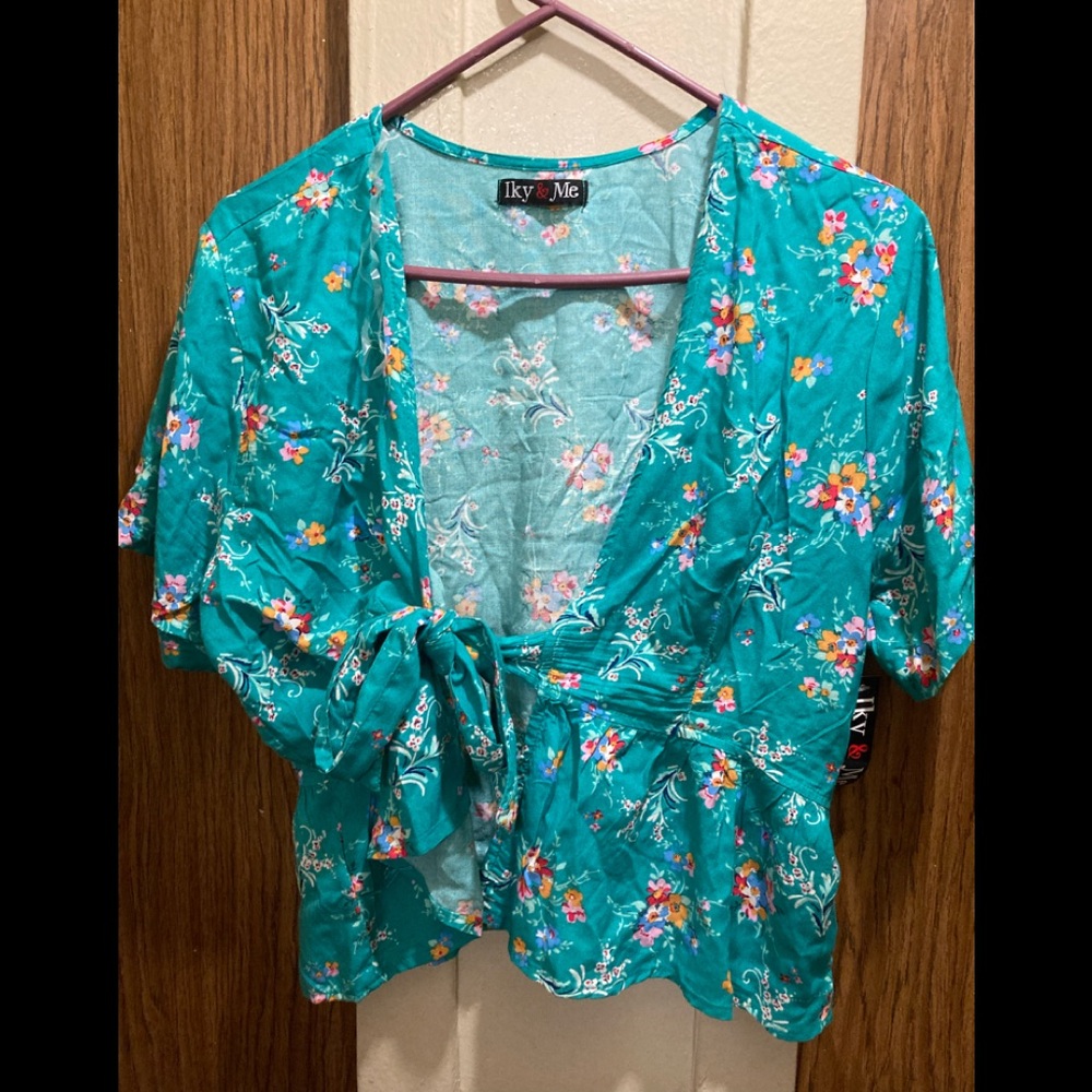 Green tie blouse